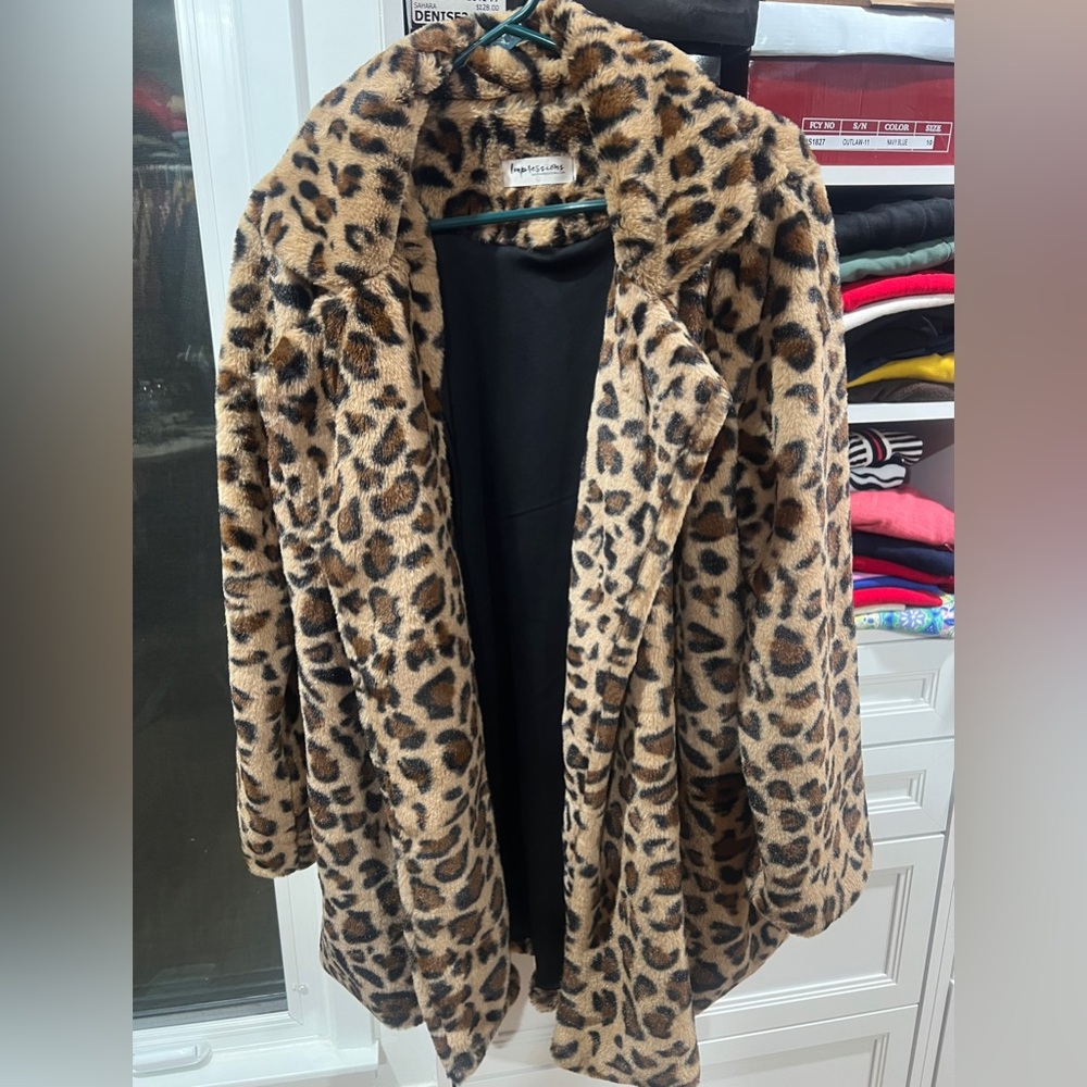 Impressions Tan Leopard Print Teddy Jacket